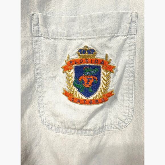 UF College Sportswear Cliff Eagle Button Up Short Sleeve Logo Patch Men's Large - Picture 2 of 11